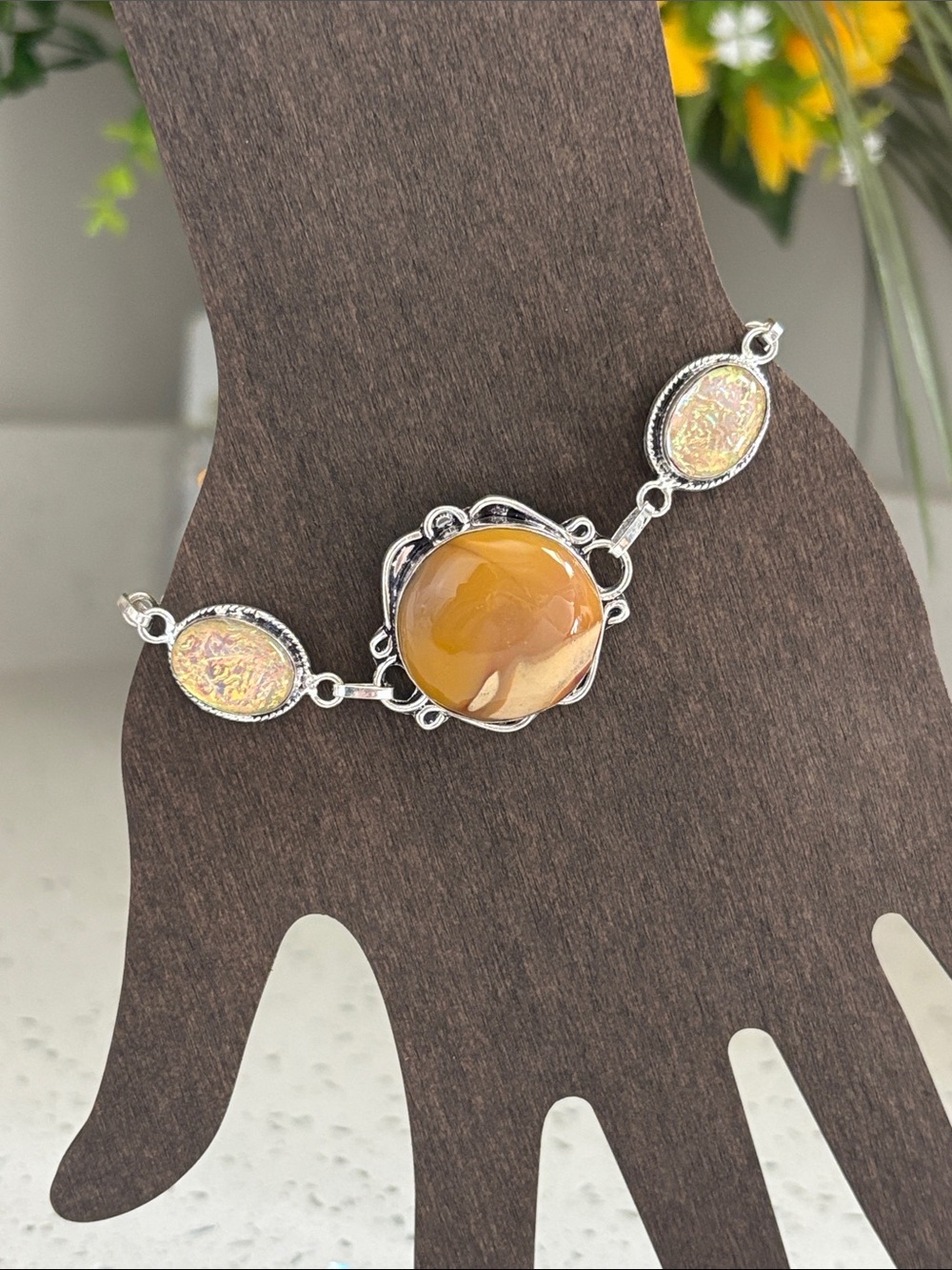 Silver Mookaite Jasper & Triplet Opal Gemstone Link Bracelet